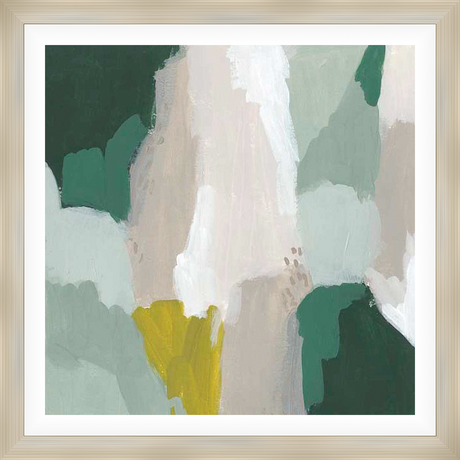 This abstract artwork features a dynamic composition of organic shapes and textures, evoking a sense of natural beauty. The piece utilizes a sophisticated palette, creating a calming and visually engaging experience for any space.