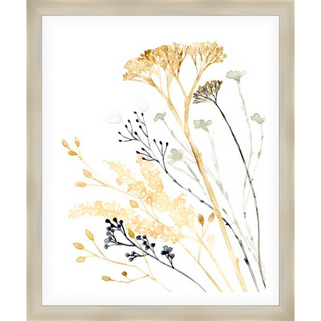 A delicate watercolor painting captures the serene beauty of dried wildflowers. The artwork features flowing stems and intricate details, evoking a sense of natural elegance. This botanical piece is perfect for adding a touch of nature to any interior.