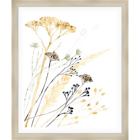 A delicate watercolor painting captures the essence of dried wildflowers and grasses in a neutral palette. This elegant artwork adds a touch of nature's beauty to any space, offering a sense of calm and serenity.