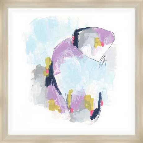 This abstract artwork features a delicate composition of overlapping shapes and soft brushstrokes. The piece utilizes a calming palette with subtle pops of color, making it a perfect addition to any space seeking a touch of modern elegance.