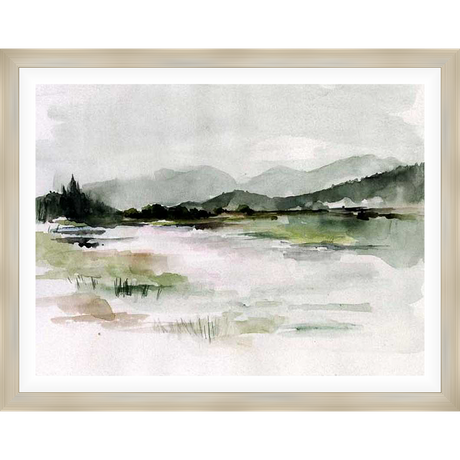Evoke tranquility with this abstract watercolor landscape. Gentle washes of color depict a serene scene of mountains and water, creating a calming atmosphere. Perfect for adding a touch of nature-inspired art to any space.