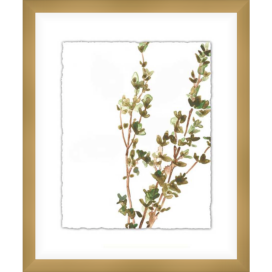 A delicate watercolor print showcases graceful sprigs of botanical elements, creating a fresh and organic aesthetic.