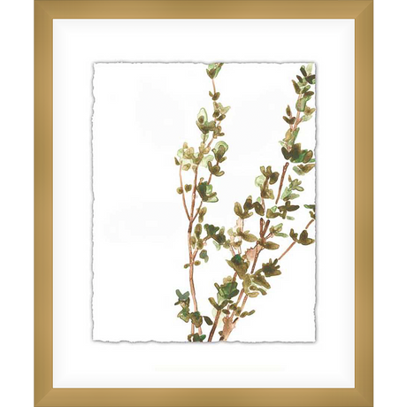 A delicate watercolor print showcases graceful sprigs of botanical elements, creating a fresh and organic aesthetic.