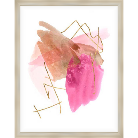 An abstract watercolor painting with a layered design and gold accents. This piece features a blend of warm and vibrant colors, perfect for adding a modern touch to any space.