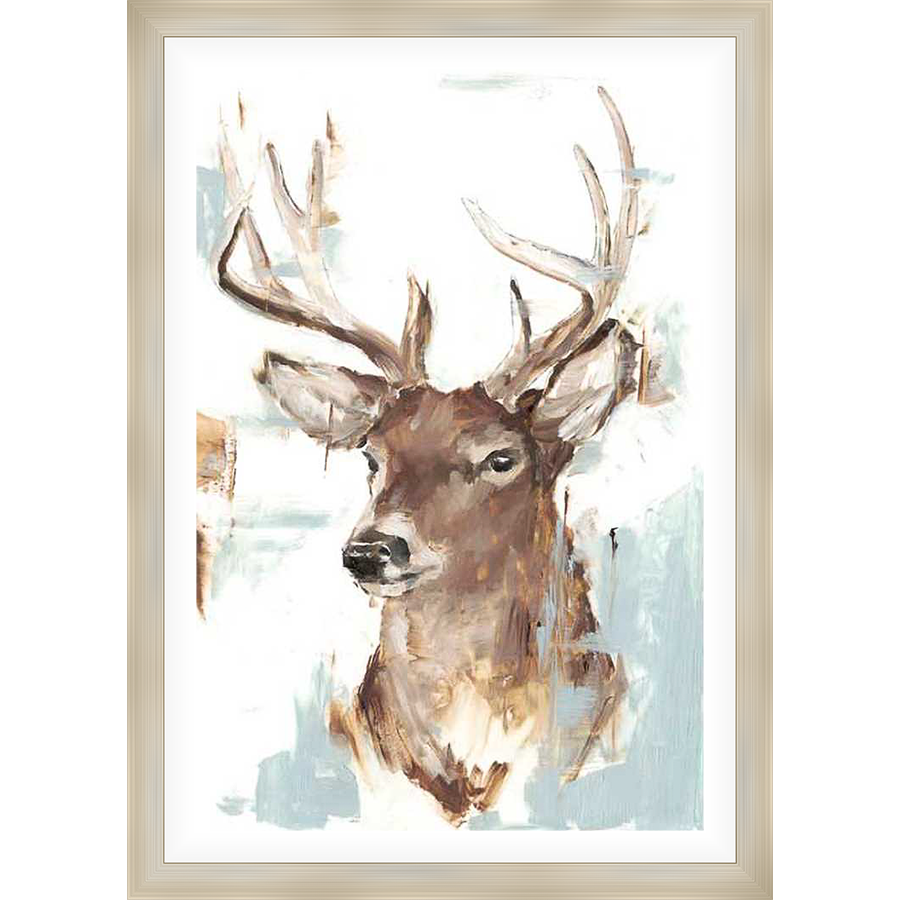 This artwork features an elegant deer portrait rendered in a modern, painterly style. The artwork captures the essence of the animal with broad brushstrokes and subtle details, making it a sophisticated addition to any interior space.