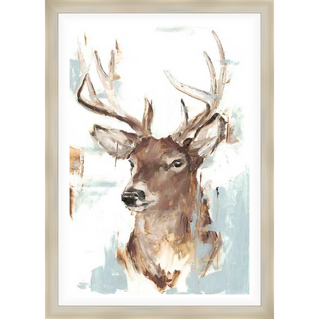 This artwork features an elegant deer portrait rendered in a modern, painterly style. The artwork captures the essence of the animal with broad brushstrokes and subtle details, making it a sophisticated addition to any interior space.
