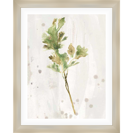 This artwork features an elegant watercolor rendering of a botanical sprig, showcasing delicate foliage and subtle color variations against a textured background. Its calming aesthetic and naturalistic subject make it a versatile addition to any home decor.