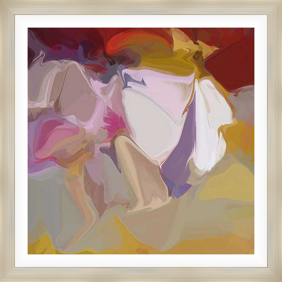 This vibrant abstract artwork captures a dance of color and form, with layered shapes creating a sense of depth and movement. The piece is a modern interpretation, adding a touch of sophistication to any space.
