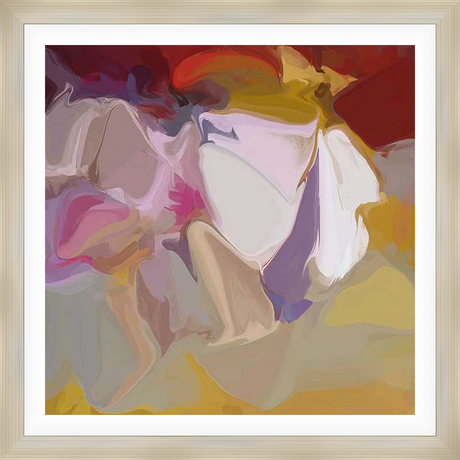 This vibrant abstract artwork captures a dance of color and form, with layered shapes creating a sense of depth and movement. The piece is a modern interpretation, adding a touch of sophistication to any space.
