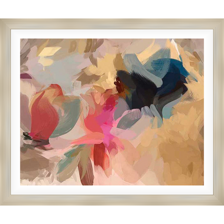 This abstract art print captures a dynamic interplay of colors and forms, resembling a blossoming floral arrangement. Bold brushstrokes and a vibrant palette create a sense of movement and depth, making it a striking addition to any space.