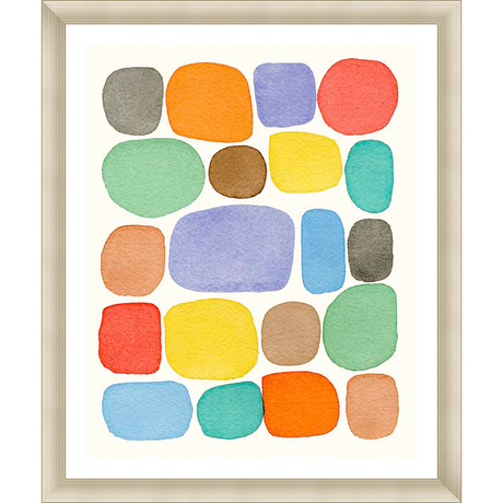 This vibrant artwork features a collection of colorful, rounded shapes in a playful and abstract composition. The watercolor-style painting evokes a sense of organic form and joyful energy, perfect for adding a pop of color and artistic flair to any space.