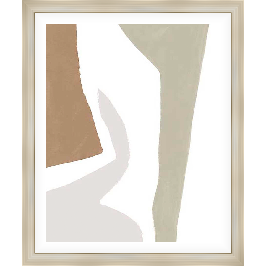 A modern abstract artwork featuring intersecting shapes in neutral tones. This piece adds a touch of contemporary style to any room, blending simplicity with artistic expression.