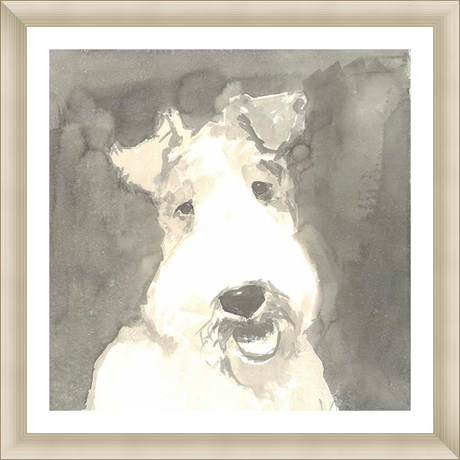 A charming watercolor painting of a dog features soft, expressive brushstrokes. This dog portrait conveys a sense of warmth and gentle curiosity, perfect for adding a touch of personality to any space.