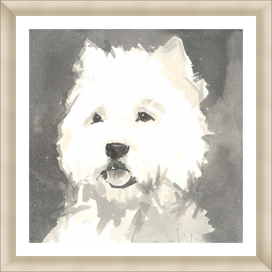 This charming artwork features a playful West Highland White Terrier rendered in a stylish watercolor style, capturing the dog's cheerful demeanor. It is a perfect addition to any dog lover's collection, bringing a touch of warmth and personality to any space.