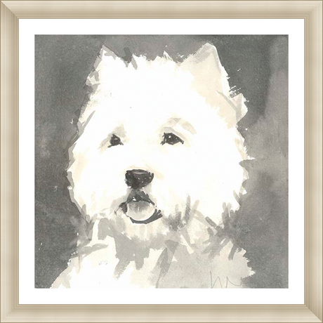 This charming artwork features a playful West Highland White Terrier rendered in a stylish watercolor style, capturing the dog's cheerful demeanor. It is a perfect addition to any dog lover's collection, bringing a touch of warmth and personality to any space.
