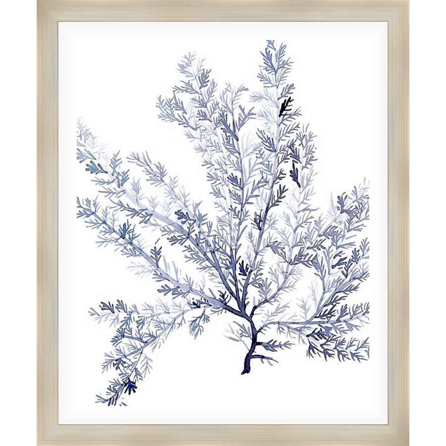 A delicate watercolor illustration of a stylized plant showcases a muted blue color palette, lending a calming and elegant feel to any space. This botanical artwork is ideal for adding a touch of natural beauty to your home or office decor.