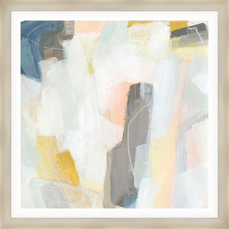 This abstract artwork showcases a dynamic composition of layered brushstrokes, blending soft hues to create a visually engaging experience. The piece evokes a sense of movement and tranquility, making it a perfect addition to any modern interior.