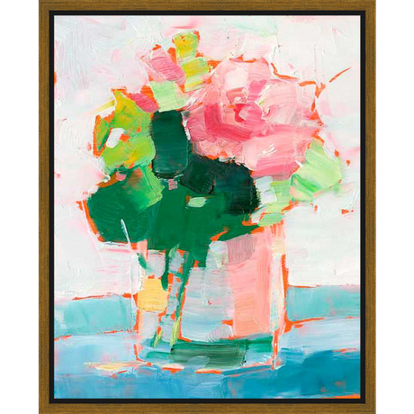 An impressionistic floral artwork featuring a vibrant bouquet of blooms in a vase. The painting utilizes a palette of soft pastels and vivid greens, creating a piece that evokes feelings of freshness and serenity. Ideal for adding a touch of artistic flair to any living space.
