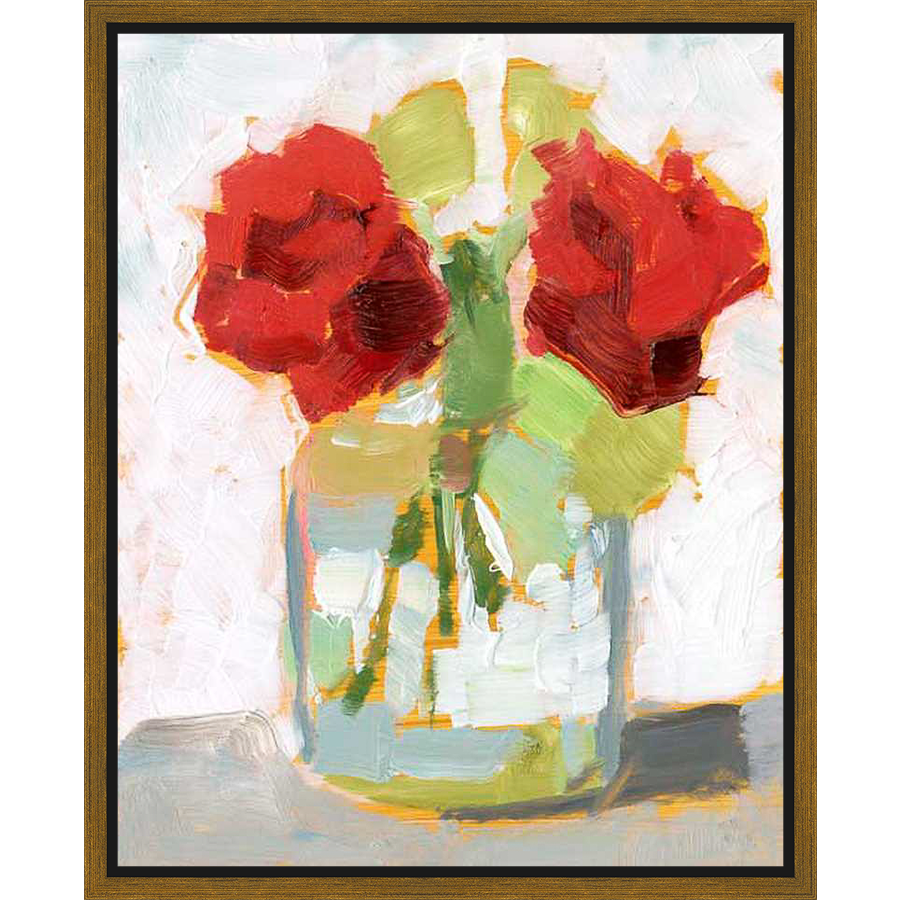 A vibrant still life painting, showcasing expressive brushstrokes and a bouquet of flowers in a glass jar. This artwork captures the beauty and spontaneity of nature through dynamic color and texture.