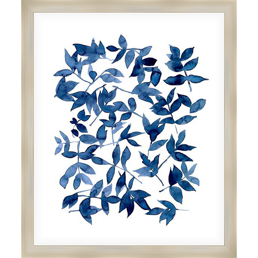 This elegant artwork features a loose arrangement of stylized leaves in shades of blue, creating a calming and sophisticated botanical design. Perfect for adding a touch of nature-inspired beauty to any space.
