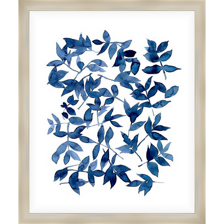 This elegant artwork features a loose arrangement of stylized leaves in shades of blue, creating a calming and sophisticated botanical design. Perfect for adding a touch of nature-inspired beauty to any space.
