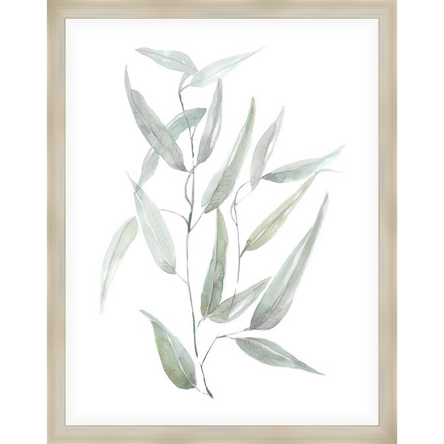 This elegant artwork features a delicate watercolor depiction of eucalyptus branches and leaves. The soft, muted tones and gentle brushstrokes evoke a sense of tranquility and natural beauty, making it a perfect addition to any space seeking a touch of serene elegance.