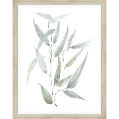This elegant artwork features a delicate watercolor depiction of eucalyptus branches and leaves. The soft, muted tones and gentle brushstrokes evoke a sense of tranquility and natural beauty, making it a perfect addition to any space seeking a touch of serene elegance.