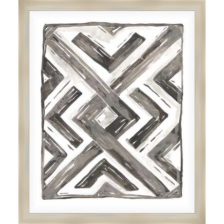 A striking monochrome artwork featuring an abstract geometric design, the piece creates a visually dynamic composition with contrasting tones. The use of angular lines and varying shades brings depth and interest, perfect for adding a modern touch to any space.