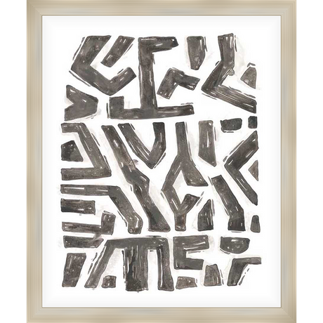 This abstract artwork features a bold, geometric design of overlapping black shapes against a white background, creating a striking visual contrast. Its dynamic composition makes it an ideal accent piece for any modern interior.