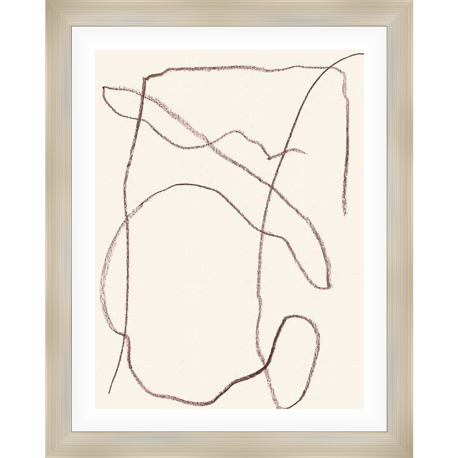 This abstract artwork features delicate, flowing lines in a muted tone against a soft background. The minimalist design creates a sense of modern elegance.