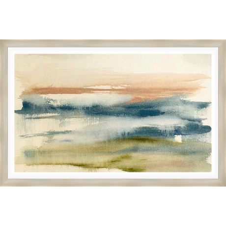 A serene watercolor abstract painting with blended brushstrokes in muted earth tones evokes a sense of calm and tranquility. This artwork is perfect for adding a touch of nature-inspired elegance to any space.