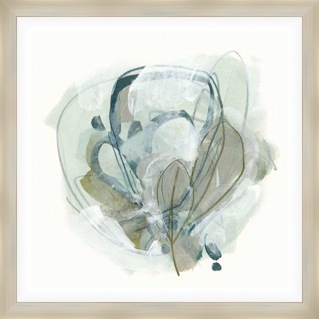 This abstract artwork features soft, flowing brushstrokes and organic shapes. The piece evokes a sense of calm and natural beauty, with its delicate composition and muted color palette.