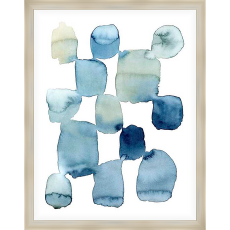 Abstract watercolor art featuring a grid of organic shapes and varying shades of blue and teal, creating a soothing and modern aesthetic for any space.