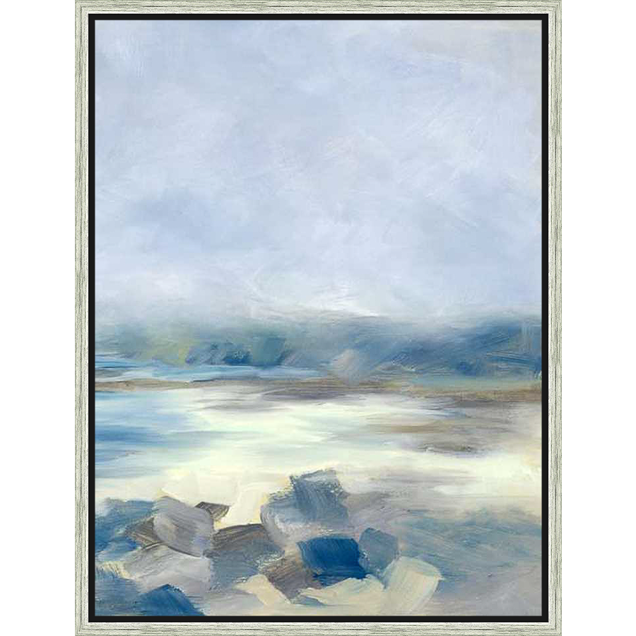 This abstract landscape painting depicts a tranquil scene of water and sky, with soft brushstrokes and a muted color palette that evokes a sense of calm. It's a perfect piece to add a touch of serenity to any space.