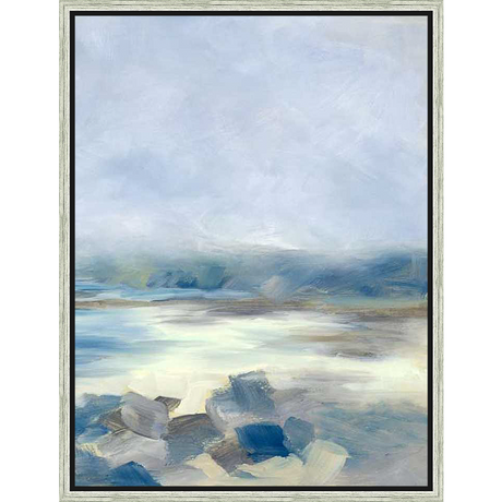This abstract landscape painting depicts a tranquil scene of water and sky, with soft brushstrokes and a muted color palette that evokes a sense of calm. It's a perfect piece to add a touch of serenity to any space.