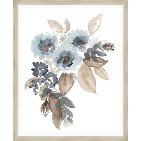 A delicate watercolor painting depicts a charming floral arrangement with muted tones and an ethereal quality, evoking a sense of calm and elegance.