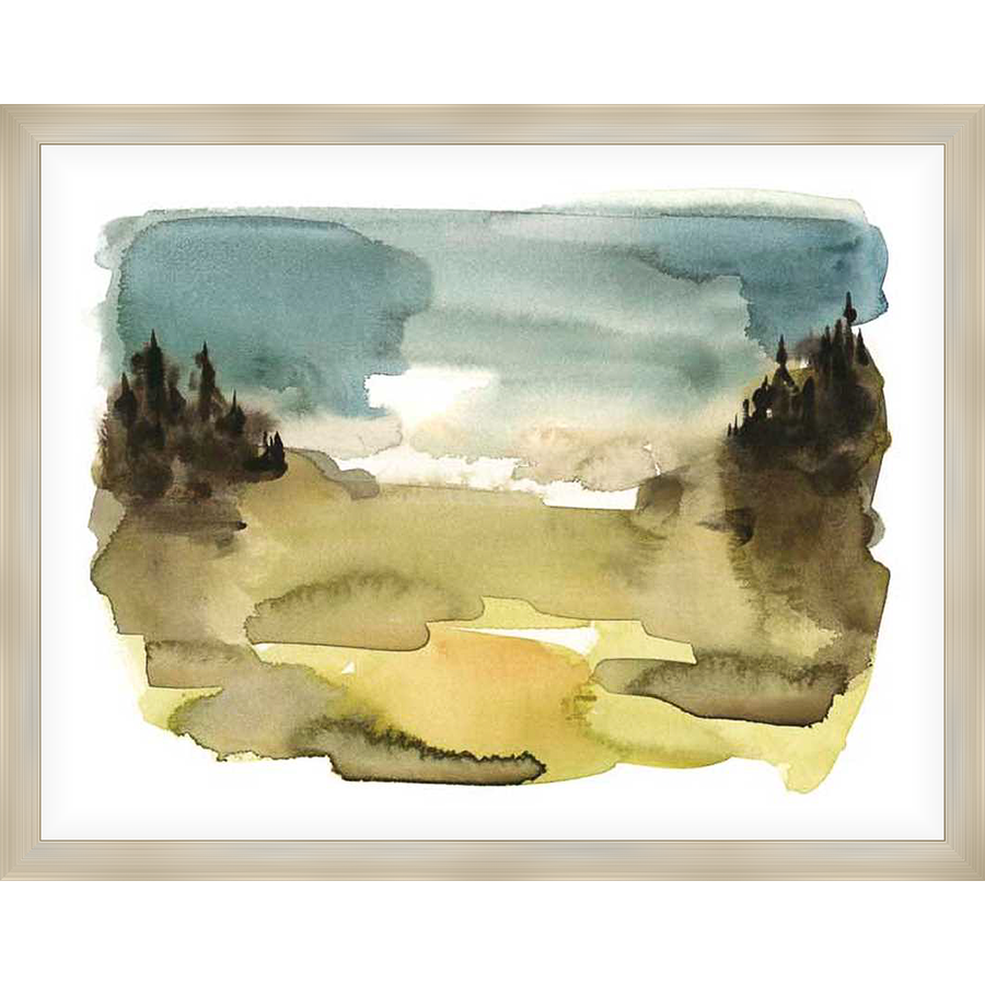 This abstract watercolor print captures a serene landscape with gentle brushstrokes and a muted color palette. Evoking a sense of tranquility, this artwork will add a touch of nature-inspired elegance to any space.