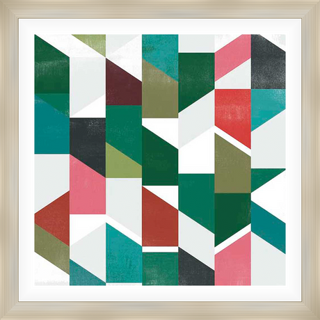 A vibrant abstract art piece featuring a geometric design with varied shapes and colors, bringing a contemporary feel to any space.