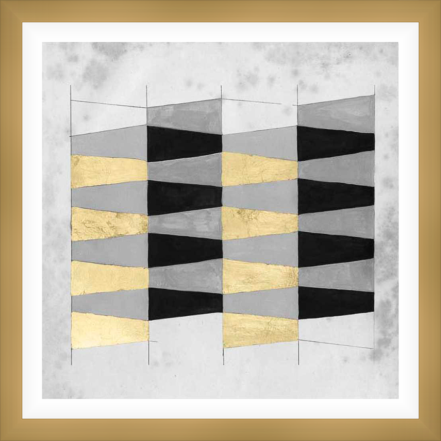 Abstract geometric artwork with metallic accents and a textured background provides a modern yet refined aesthetic. This print is a striking addition to any space.