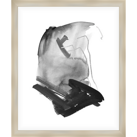 This striking piece of abstract art uses ink washes and brushstrokes to create a dynamic composition. The work features bold shapes, gestural lines, and subtle tonal variations that evoke a sense of movement and emotion. This contemporary artwork would add a touch of modern sophistication to any space.