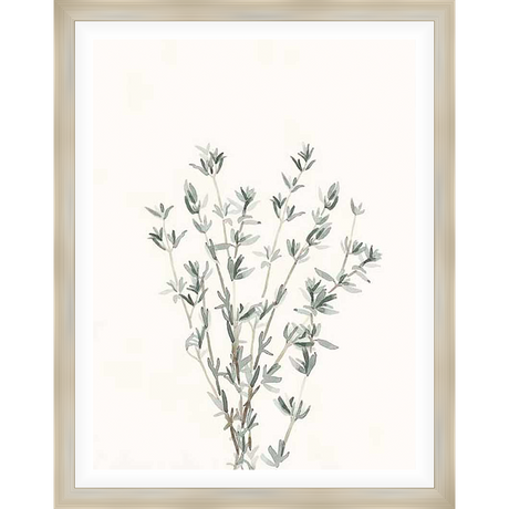 A delicate watercolor painting showcases a cluster of botanical stems and leaves, evoking a sense of organic tranquility. The minimalist design and muted tones enhance the artwork's calming aesthetic.
