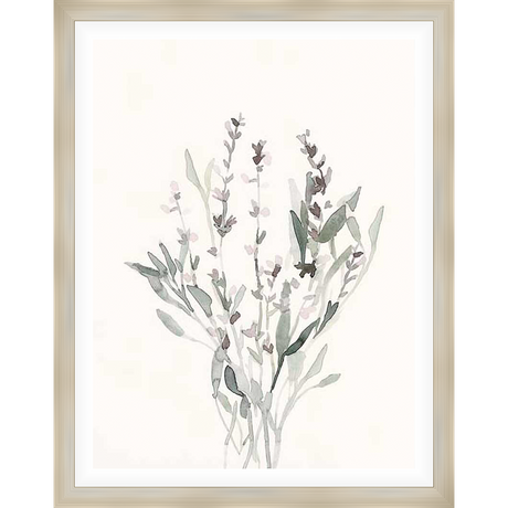 A delicate watercolor print showcases an elegant bouquet of wildflowers in soft, muted tones. This piece is the perfect addition to any space seeking a touch of natural serenity and artistic flair.