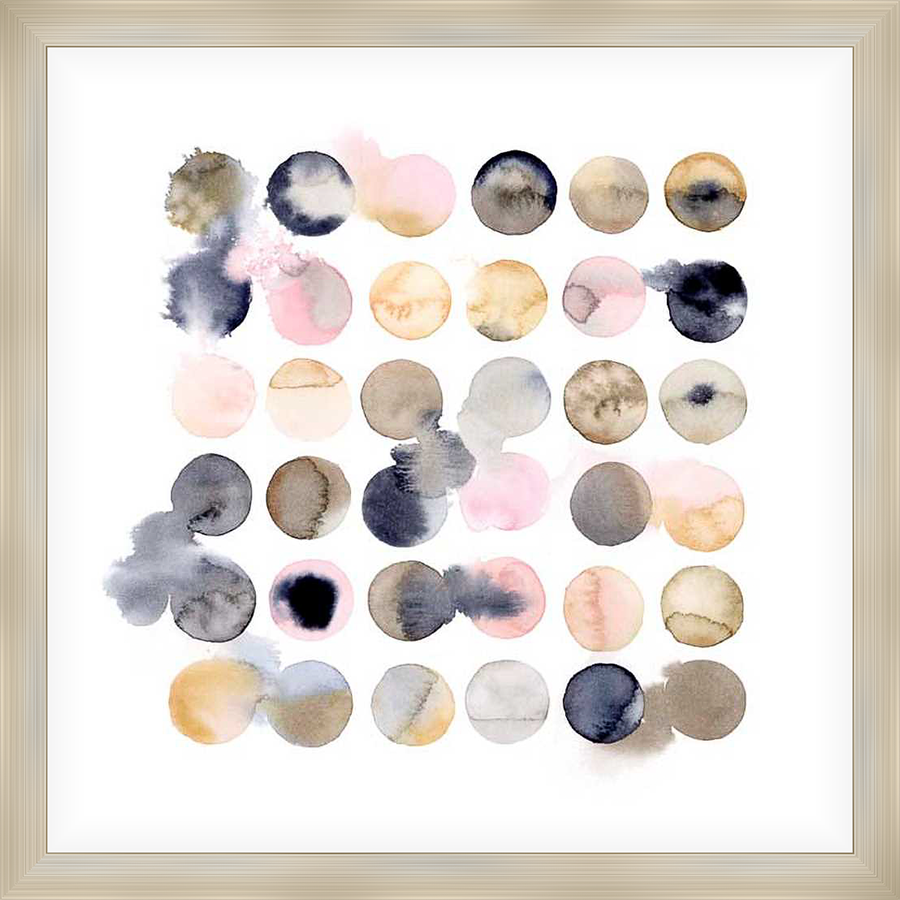 A contemporary art print featuring a grid of watercolor circles. The artwork utilizes soft blends of color and delicate brushstrokes to create a visually appealing and modern design. The print is perfect for adding a touch of elegance to any space.