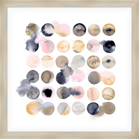 A contemporary art print featuring a grid of watercolor circles. The artwork utilizes soft blends of color and delicate brushstrokes to create a visually appealing and modern design. The print is perfect for adding a touch of elegance to any space.