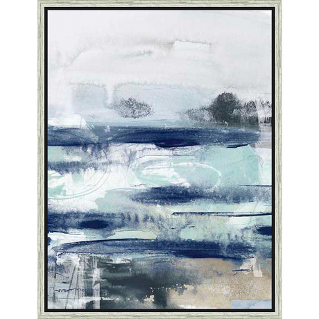 Evoke a sense of calm with this abstract landscape artwork. Featuring layered brushstrokes in shades of blue, gray, and white, this piece adds a serene touch to any space.