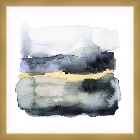 This abstract watercolor artwork showcases layered, textured strokes of color, creating a harmonious balance of light and shadow. The piece evokes a sense of tranquility and modern sophistication, perfect for adding a touch of artistic flair to any space.
