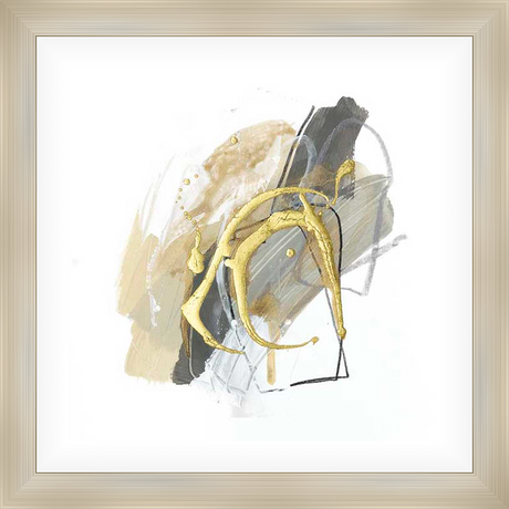 This captivating abstract artwork features a dynamic blend of textures and colors, with fluid gold accents dancing across a backdrop of muted neutrals. The expressive brushstrokes and metallic details create a luxurious and modern aesthetic, making it a perfect statement piece for any space.