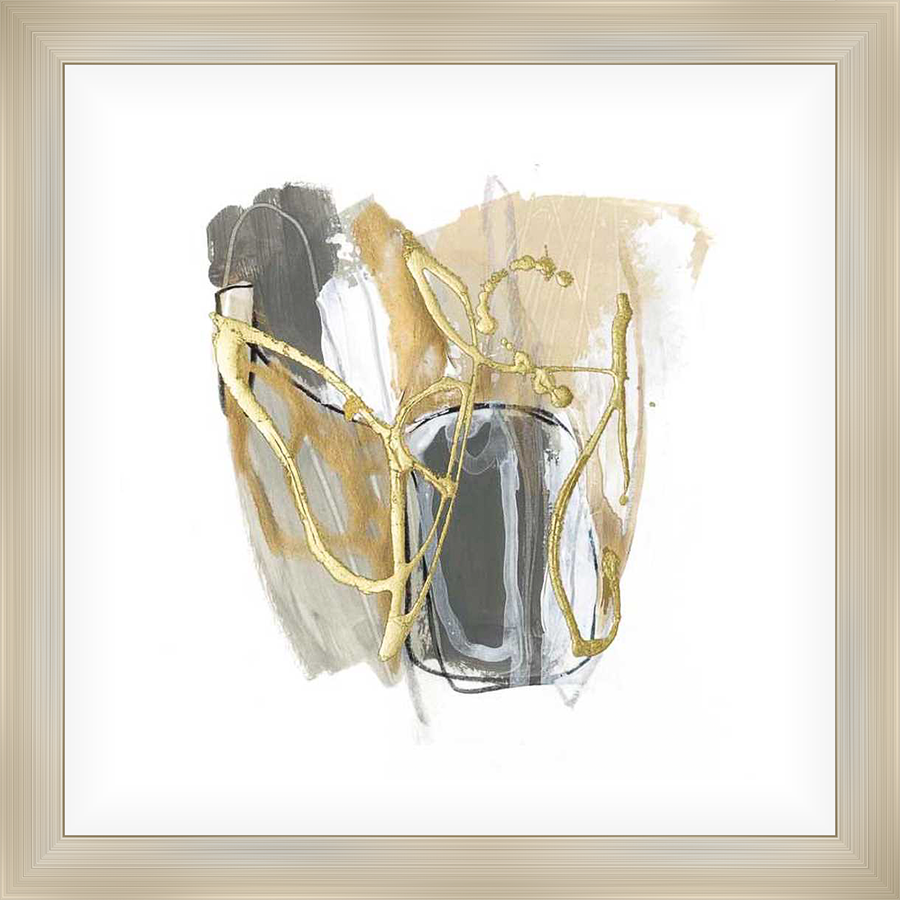 An elegant abstract composition featuring flowing brushstrokes and striking gold accents. This art piece adds a touch of modern sophistication to any space, creating a visual focal point.