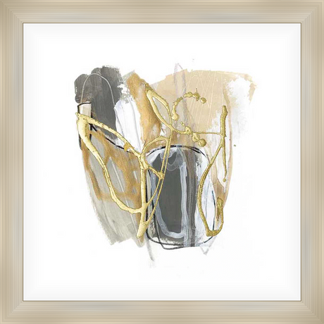 An elegant abstract composition featuring flowing brushstrokes and striking gold accents. This art piece adds a touch of modern sophistication to any space, creating a visual focal point.