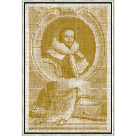 A detailed portrait of a gentleman, rendered in a vintage style, showcasing intricate details and textures with an ornate backdrop. The artwork features a classical design, offering a touch of historical elegance.